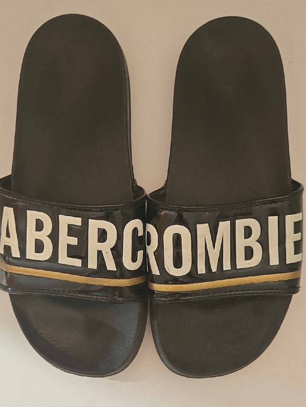 Abercrombie & Fitch Black Slide Sandals with Gold Accent